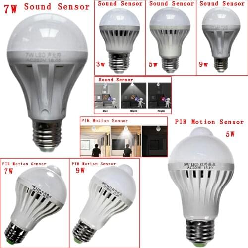 Intelligent Sound PIR Motion Sensor LED Ball Lights SMD5730 E27 LED 220V 3W 5W 7W 9W Globe Bulbs Corridor Lamp Light Sensor