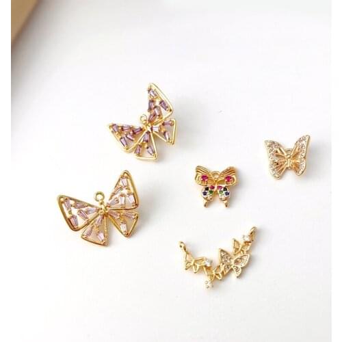 Gold-coated exquisite butterfly theme jewelry material Exquisite color zircon butterfly pendant jewelry accessories