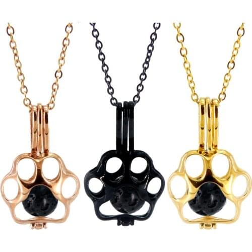 Paw with Lava Cage Aromatherapy Locket Pendants Essential Oils Stainless Steel Diffuser Perfume Locket Necklace with Pads