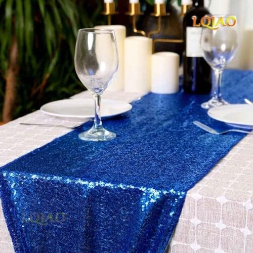 Hot Fashion Sequin Polyester Table Runner 12x72 Royal Blue Home Textile Wedding Party Christmas Table Banquet Supply Decorations