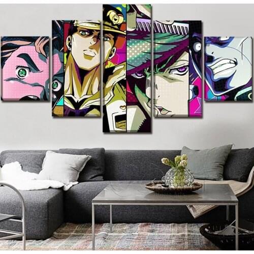 5 Pieces Wall Art Canvas Painting Bizarre Adventure Animation Poster Home Decoration Pictures Modern Living Room Framework