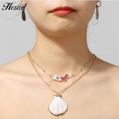 Shell Mermaid Pendant Necklace Multilayer Fashion Gold Plated Color New Party Charm Jewelry Accessories For Women