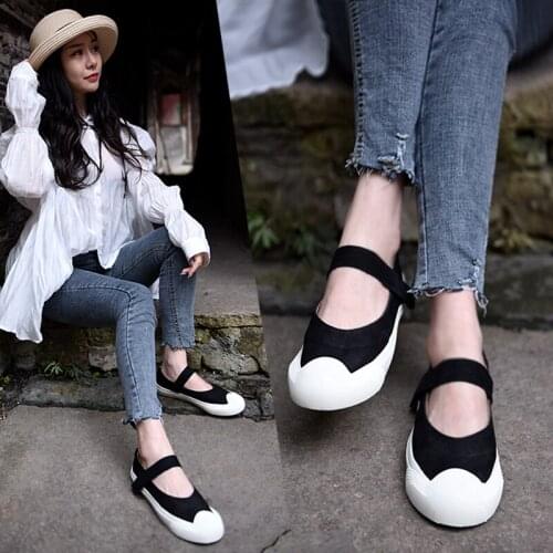 Artmu Original Genuine Leather Womens Shoes Korean-style Shallow Mouth Handmade Shoes Casual Students Shoes New Round Toe