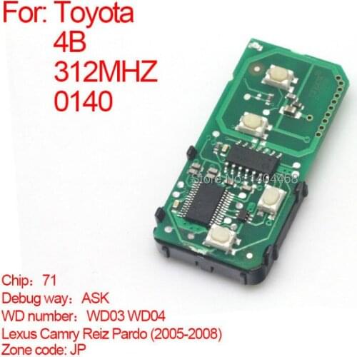 Auto smart card board 4 button key 314.3 MHZ (ASK-71-0140) For Toyota USA,Australia