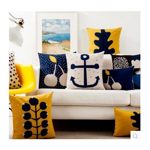 Simple mordern anchor printed cushion cover yellow pillow case decorative lumbar pillow covers backrest home decor
