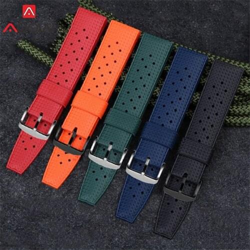 Rubber Sport Strap 20mm 22mm Stainless Steel Buckle Breathable Waterproof Silicone Men Replacement Band Watch Accessories Black