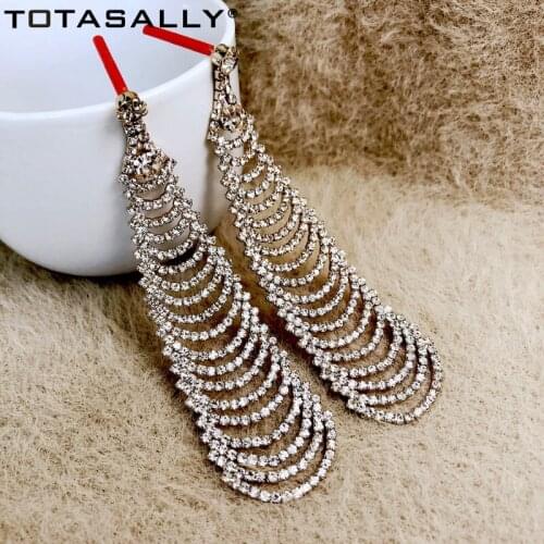 TOTASALLY 2020 Luxury Earrings Fashion Stunning Bling Bling Rhinestone Long Cocktail Earrings Hypoallergic Earring Dropship