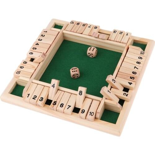 Deluxe Four Sided 10 Numbers Shut The Box Board Game Set Dice Party Club Drinking Games for Adults Families Wooden Bezel