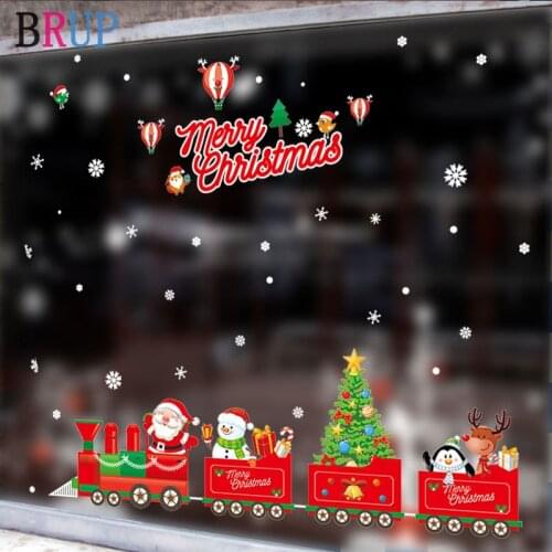 100*70cm Cartoon Red Train Christmas Decoration Santa Claus Wall Stickers Snowman Window Sticker New Year Home Decor Waterproof