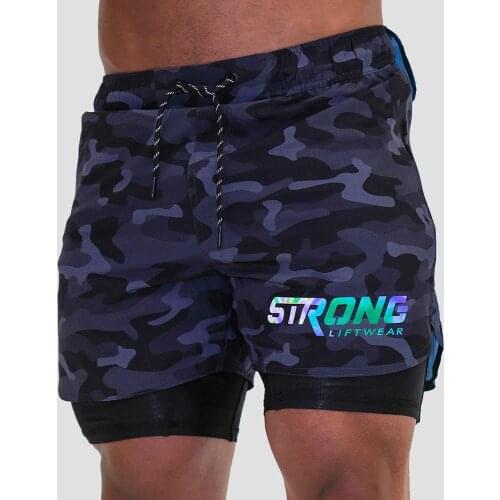 Camo Running Shorts Men 2 In 1 Double-deck Quick Dry GYM Sport Shorts Fitness Jogging Workout Shorts Summer Sports Short Pants