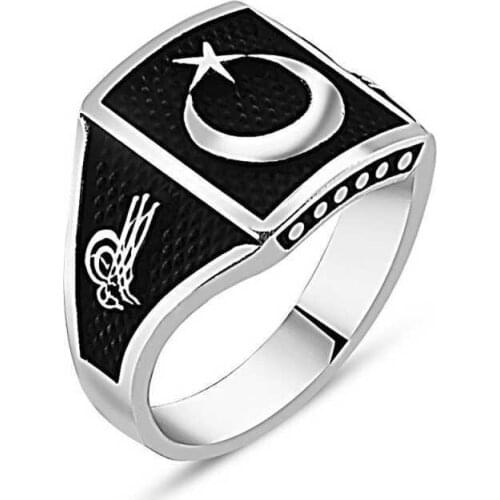 Silverlina Silver Tuğralı Moon Star Men 'S Ring