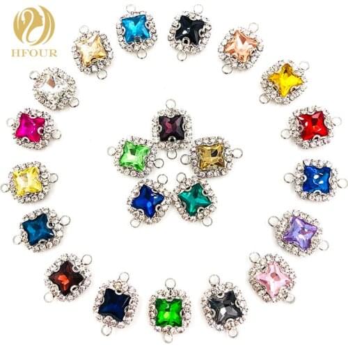 8mm 20pcs/bag glass sew on crystal button with claw Square shape Double loop Crystal buckle loose rhinestones DIY Accessories