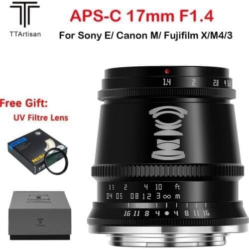 TTArtisan 17mm F1.4 APS-C Manual Focus Lens MF for Fujifilm X Fuji XF Canon M EF-M EOS-M Sony E M43 M4/3 Mount Cameras