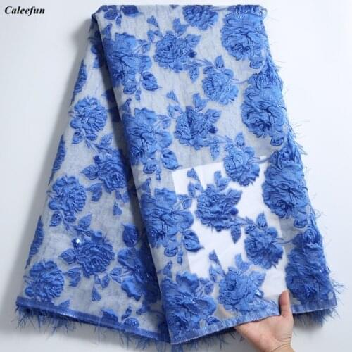 Blue Feather African Lace Tulle Fabric 2021 High Quality Mesh French Jacquard Lace Nigerian Net Lace For Wedding Dress Y2275