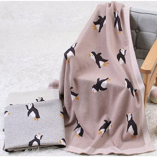 100x80cm Knitted Cartoon Penguin Baby Blanket Infant Stroller Cover Swaddle Wrap For Bed Sofa Kids Swaddling Wrap Baby Blankets