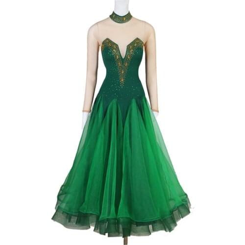 High-end black diamond ballroom dance competition clothing waltz ballroom dance big swing dress ballroom dance group costumes