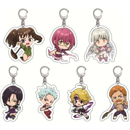 Japan Anime The Seven Deadly Sins Keychain Bag Charm Meliodas Elizabeth Diane Ban Gowther Merlin Q Version Figures Keyring Gift