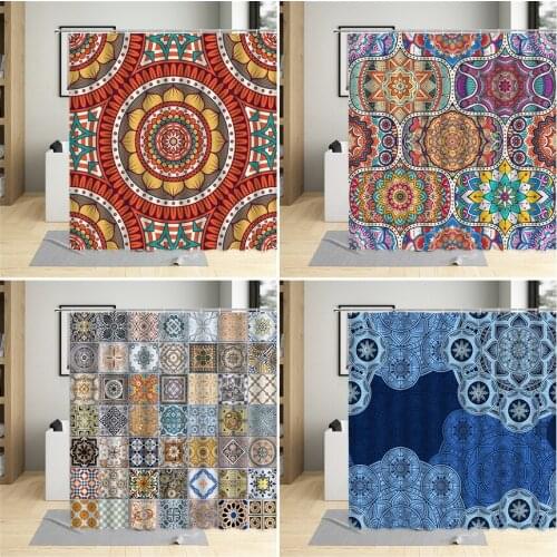 Indian Bohemian Ethnic Style Shower Curtain Personality Creative Pattern Decor Bathroom Household Geometric Curtains With Hooks