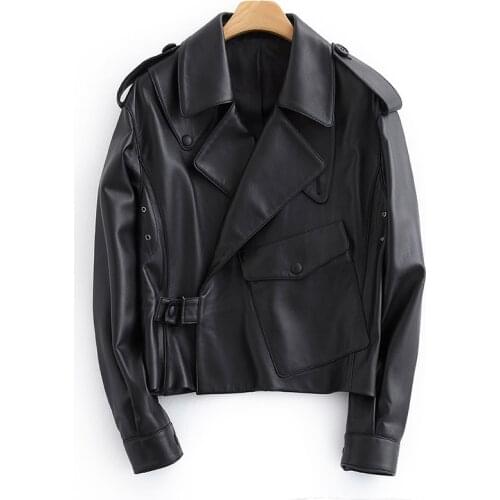 Womens Sheepskin Coat Short Genuine Leather Jacket Women Clothes Biker Motorcycle Jacket Korean Coats 2020 B19D01015-B KJ6106