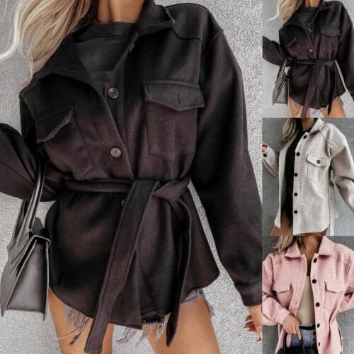 Elegant Women Shirt Jackets Turn-down Collar Warm Autumn Oversized Coat Female Vintage Solid Loose Coat Streetwear Plus Size
