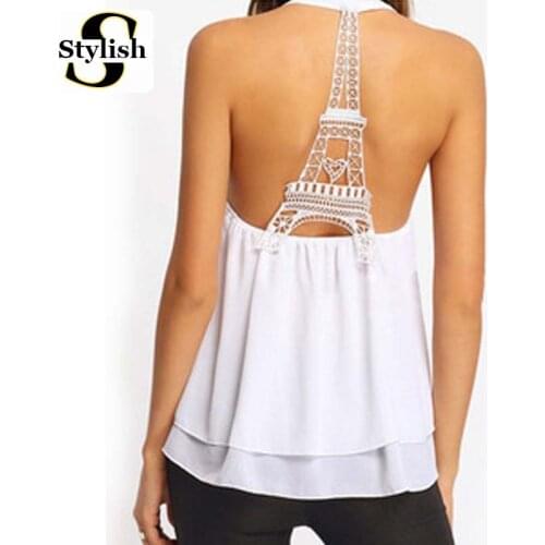 Eiffel Tower Tank Tops Women Sexy Sleeveless Backless Shirt Female 2018 Summer Halter Neck Chiffon Camis European Ladies Vest