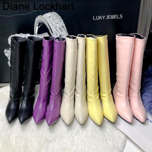 New Women Knee High Boots Sexy Black Yellow Female Slim booties Shoes Autumn Winter lady Thigh High Boots 2020 Big size