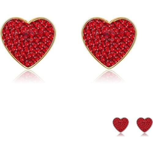 SILVERHOO Real 925 Sterling Silver Heart Earrings For Women 2 Colors Red Austria Crystal Wedding Earrings Stud Romantic Gift