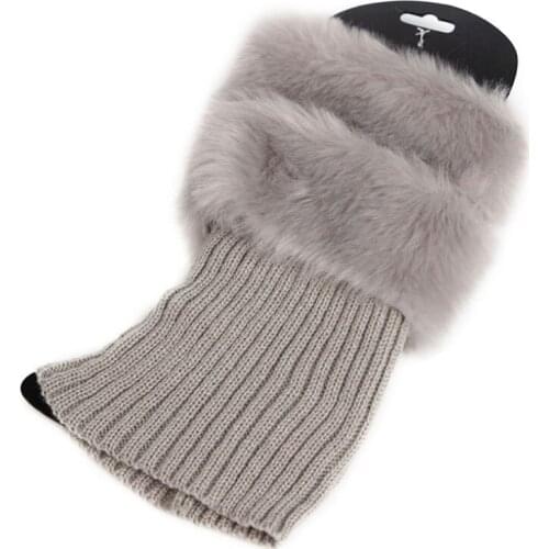Womens Winter Warm Crochet Knit Fur Trim Leg Warmers Cuffs Toppers Boot Socks 094B
