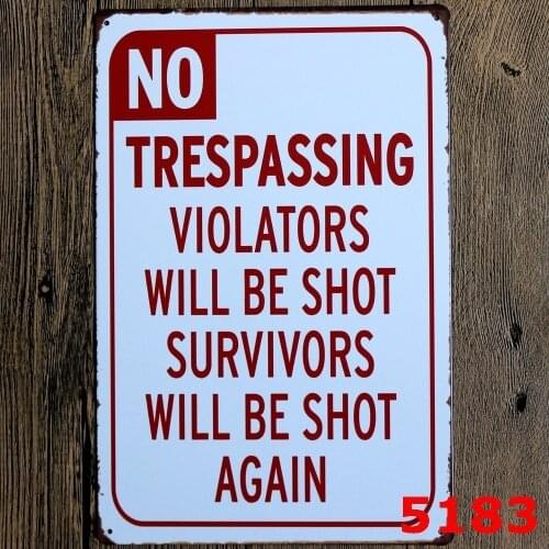 20*30cm NO TRESPASSING Tin Signs Wall Art Metal Decor Posters House Cafe KTV Bar Vintage Metal Painting Wall Stickers