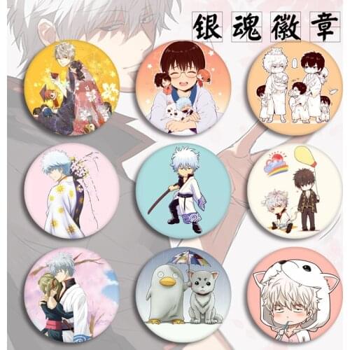 1pcs 58mm Anime badges silver soul badge GINTAMA Sakata Gintoki KaguraToushirou Icons Badges