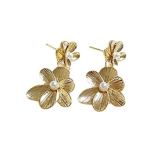 10 pair /lot fashion jewelry gold metal pearl flower stud earring for women