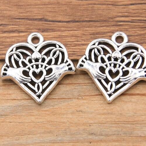 10PCS 20X20mm New Product Antique Color Herat Charms Both Hands Pendant Jewelry Metal Alloy Necklace Bracelet Earrings Marking