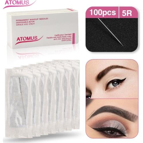 100PCS 5R Makeup Eyebrow Needles Sterilized Permanent Makeup Needles Tattoo Needle Professional For Tattoo Eyebrow Pen Machine
