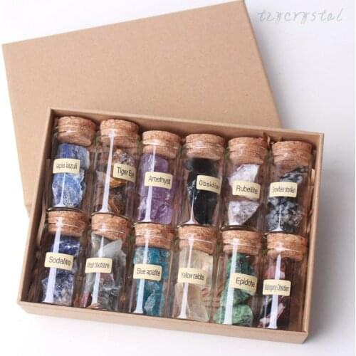 12pcs Natural Rough Stone Irregular Specimen Glass Bottle Collection Gift Set