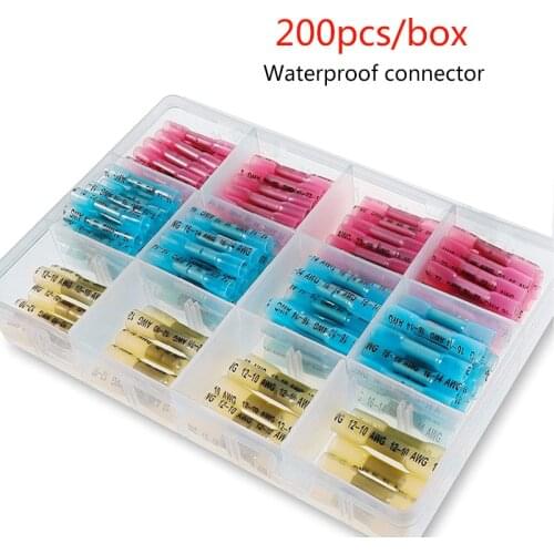 200pcs waterproof heat shrinkable butt connector box, wire splicing, cable crimping terminal, connector terminal combination Kit
