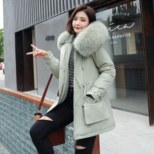 2021 Winter Parkas Women Large Fur Collar Hooded Jacket New Warm Thicken Cotton Padded Oversize Overcoat -30 degree Snow Outwear
