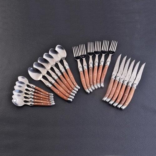 24pcs Laguiole Style Dinnerware Wooden Hande Tableware Japanese Cutlery Steak Knives Dinner Fork and Spoon Korean Dinner Set