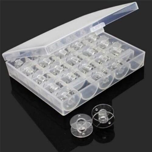 25Pcs Spools + Empty Bobbins Case Organiser Sewing Machine Bobbin Clear Plastic Box Storage Home Sewing Accessories Tools