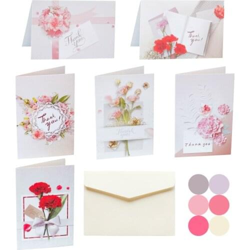 6sets Wedding Invitation Greeting Cards Floral Thank you Cards with Envelopes Stickers Valentines Day Folding Gift Message Card