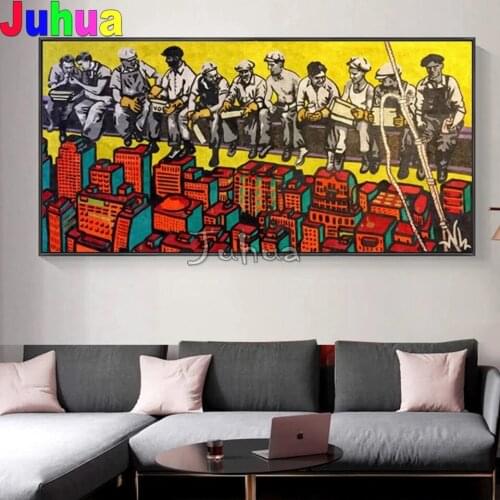 Diamond Painting Full Square City Building Skyscraper Workers Scenery 5d Diy diamond Art Picture Of rhinestone embroidery Decor