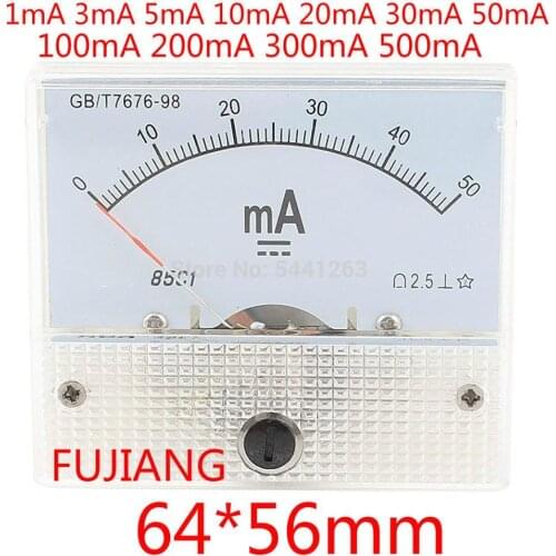 85C1 Analog Current Panel Meter DC 1mA 20mA 30mA 50mA 100mA 200mA 500mA Ammeter for Circuit Testing Ampere Tester Gauge 1 PCS