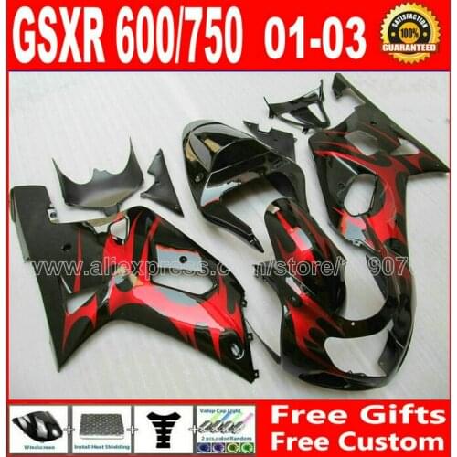 Free custom fairing kit for SUZUKI 7 gift GSXR 600 750 K1 #OYB 2001 2002 2003 GSX R600 R750 01- 03 black red