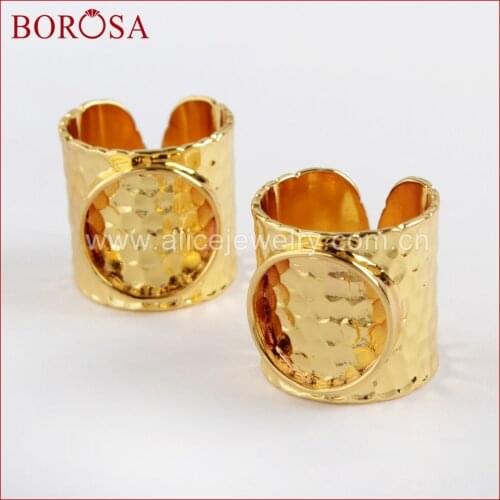 BOROSA 10/20PCS Gold Color Brass Round Blank Ring Base Metal Rings Settings for Druzy Gems Ring Jewelry Making PJ114-G