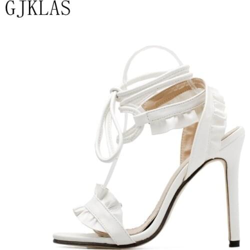 White Sandals for Women High Heels Large Size 43 Bridal Wedding Heels Sandal Summer Leather Fashion Stiletto Heels Sandaleas
