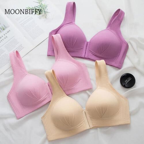Women Wireless Bra New Front Closure Plus Size Soft Bra Solid Color Brassiere Wire Free Bralette Breast Seamless Bras