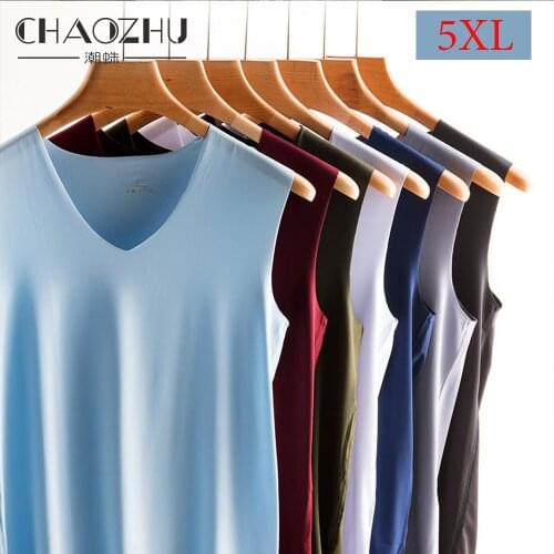 CHAOZHU Mens Summer Cool Vest Ice Silk Gym Quick Dry Seamless Tank Tops Undershirt Thin Fitness V-Neck L-5XL Plus Size