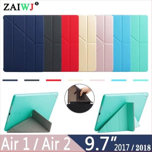 Case For iPad 9.7 inch 2017 2018 Air 2 1 deformation PU leather Cover for iPad 5th 6th generation TPU Smart Sleep Wake Shell