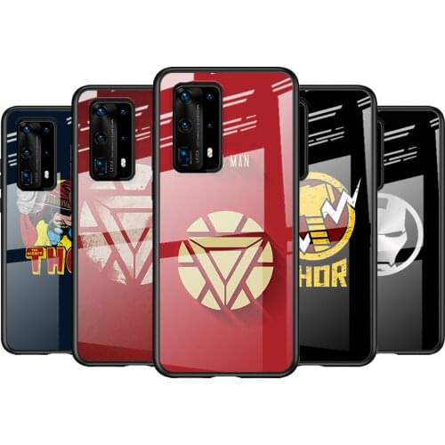 Tempered Glass Cover Marvel Avengers Hero Logo For Huawei P40 P30 P20 P10 Pro Plus Lite 5G 2019 Shockproof Shell Phone Case