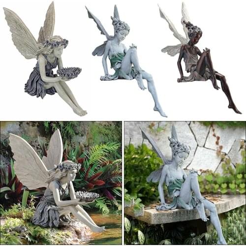 Flower Fairy Sculpture Garden Landscaping Yard Art Ornament Resin Turek Sitting Statue Outdoor Angel Girl Figurines Craft