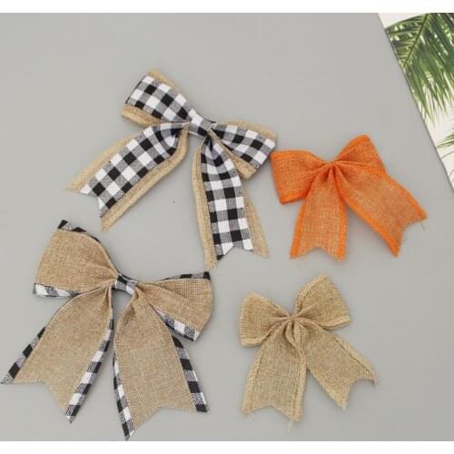 Christmas tree decorated bows DIY ribbon handmade bows imitation linen Plaid bows bows for crafts